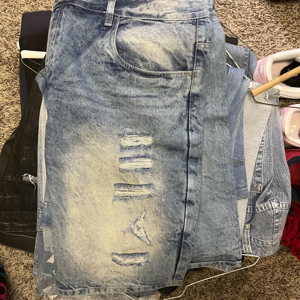 SouthPole Reg 46 Very Light Denim Shorts Illusion holes Heavy Startch No Crease